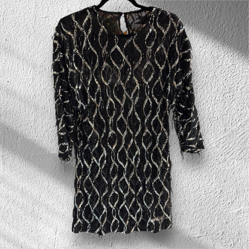 Zara Black Sequins Mini Dress-Made In Morroco - Picture 3 of 12